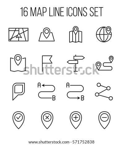Set of map icons in modern thin line style. High quality black outline route symbols for web site design and mobile apps. Simple map pictograms on a white background.