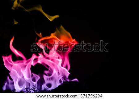 abstract multicolored fire flames  on black background. multicolored Fire flame in darkness.