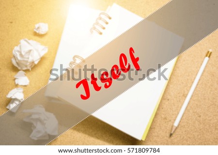 Itself  - Abstract hand writing word to represent the meaning of word as concept. The word Itself is a part of Action Vocabulary Words in stock photo.