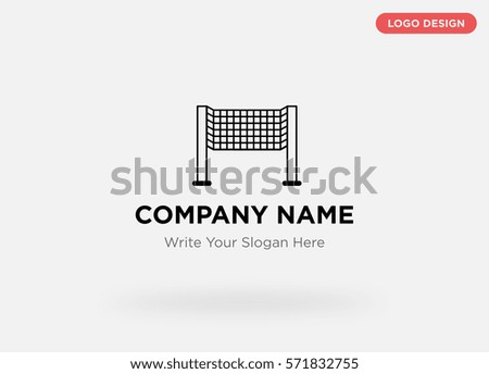 Graphic template of modern business logo for equipment sale, sport club services company with isolated black volleyball mesh sign icon vector on gray background