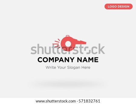 Graphic template of modern business logo for  services company with isolated red whistle sign icon vector on gray background
