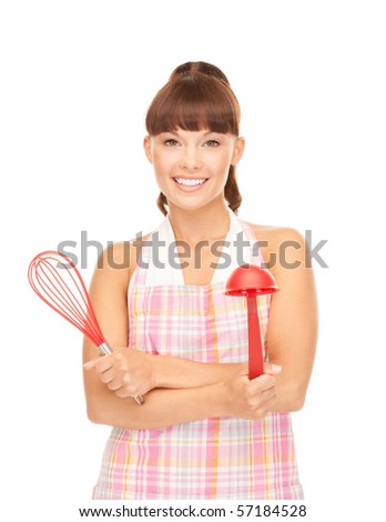 picture of beautiful housewife with red ladle