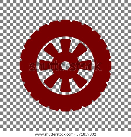 Road tire sign. Maroon icon on transparent background.
