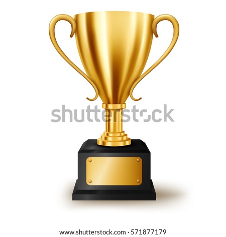 Realistic Golden Trophy with text space, Vector Illustration Royalty-Free Stock Photo #571877179