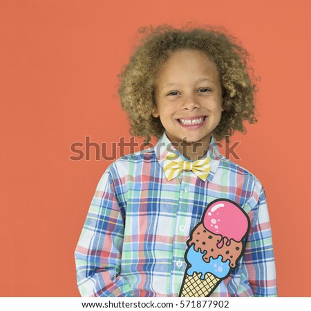 Little Boy Smiling Happiness Paper Craft Arts Ice Cream Studio Portrait