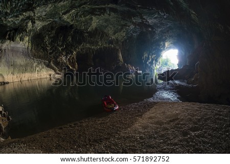 unseen at xe bangfai river cave, Bualapha, Laos , since 1905 by Franch, 10.5 kilometres long, Hin Nammo National Bio-Diversity Conservation Area Royalty-Free Stock Photo #571892752