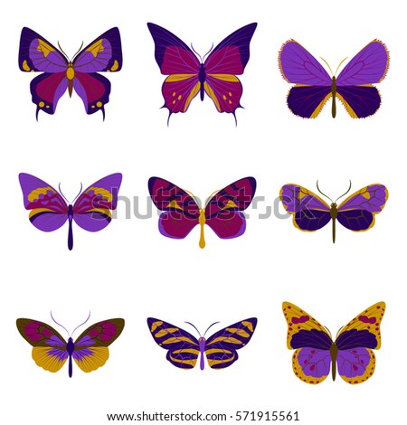Flat icons big collection of colorful butterflies