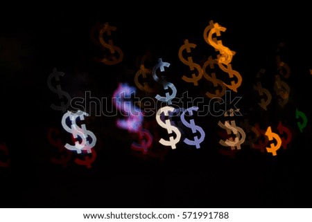 dollar sign, yellow red custom money USA symbols on black background, bokeh, out of focus, black background with blur effect, defocused grey smoke, exchange rates, stock-market, isolated symbol