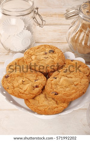 Crunchy cookie with cranberries on the table

