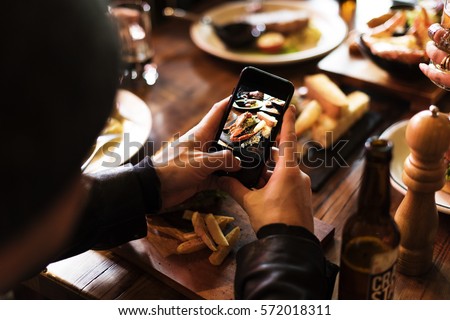 Man Use Mobile Snap Food Photo
