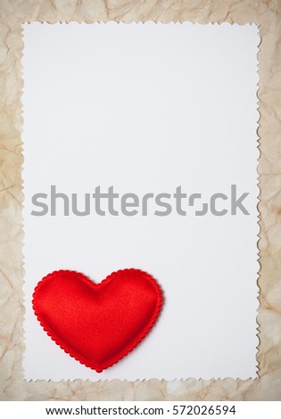Greeting holiday card. red heart on a blank with scalloped edges