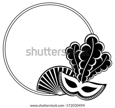 Silhouette round frame with carnival masks. Copy space. Vector clip art.