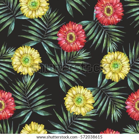 seamless floral pattern with gerbera on dark