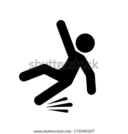 Slippery floor road vector icon on white background. Fall falling danger accident eps vector sign. Royalty-Free Stock Photo #572040307