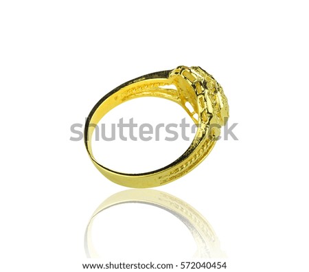 Close up side view of gold heart ring isolated on white background, Clipping path included.