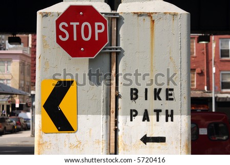 bike path and arrow on new york wall
