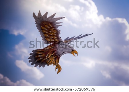 Fake Flying eagle in the air, a beautiful sky background.