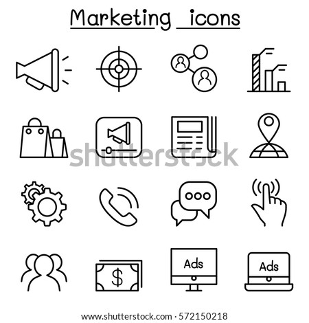 Marketing icon set in thin line style Royalty-Free Stock Photo #572150218