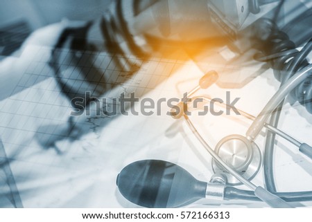 Stethoscope on blue background medical concept 