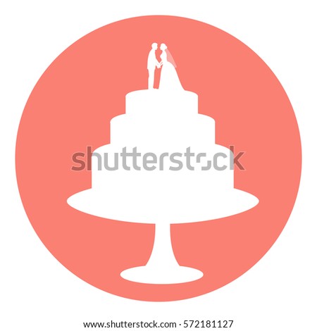 Icon wedding cake. Wedding cake with bride and groom figurine. Vector illustration. 
