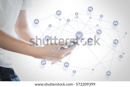 Man holding a smart phone. The mobile phone business idea online
