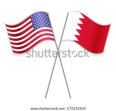 American and Bahraini crossed flags. United States of America combined with Bahrain isolated on white. Language learning, international business or travel concept.