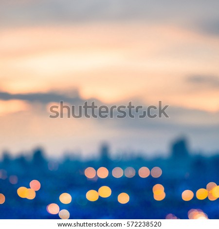 city blur bokeh background light blue orange color with sky cloud