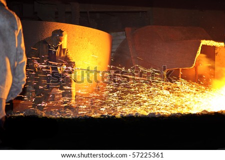 Steelmaker Burns Oxygen Opening for Producing of Cast-!ron from a High Furnace. Iron and Steel Metallurgical Plant.