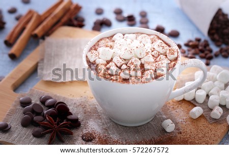 drink hot chocolate and marshmallow marshmallow is near paraphernalia
