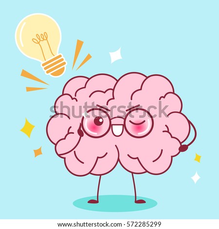 cute cartoon smart brain with blue background 