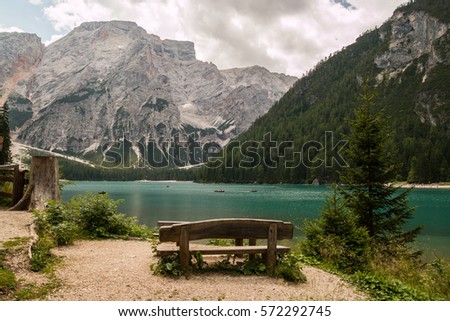 The Braies Lake and Croda del Becco, Pragser Wildsee, Prags, Pustertal, Bolzano, Trentino Alto Adige, Italy