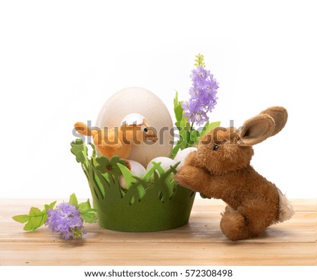 Funny cartoon rabbit eggs and handmade with colorful Easter holidays