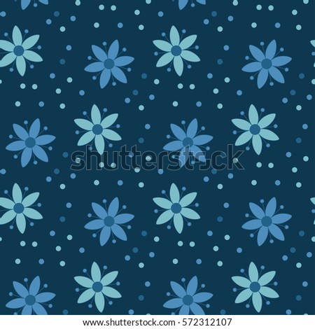 peasant style simple floral pattern on blue color. naive traditional nostalgic flower seamless pattern vector illustration for fabric, background, wrapping paper on deep blue background