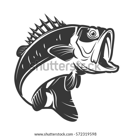  bass fish icons isolated on white background. Design element for logo, label, emblem, sign, brand mark. Vector illustration.