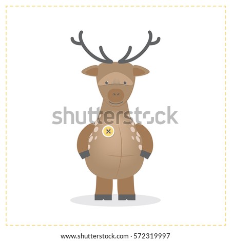Deer cute plush toys. Funny zoo, toy sewn, button. Cartoon vector