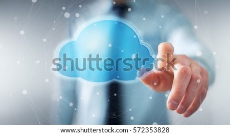Businessman on blurred background using digital cloud 3D rendering Royalty-Free Stock Photo #572353828