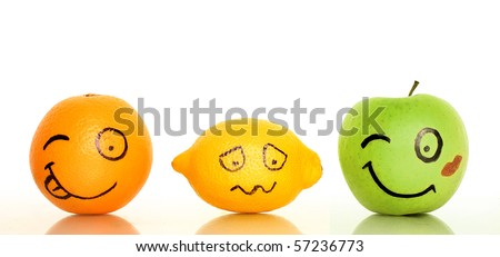 funny fruits on white background