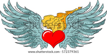 Old school heart and wing tattoo sketch isolated on white