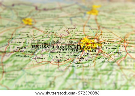 Geographic map of European country Belgium with Brussel capital city Royalty-Free Stock Photo #572390086