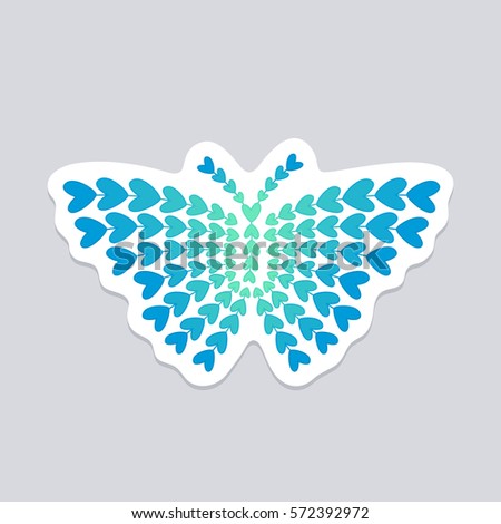 Vector illustration of blue green butterfly made from small hearts. Wall sticker, decal or decoration