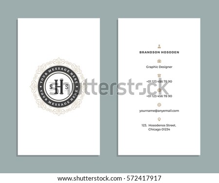 Vintage Ornament Business Card Vector Template. Retro Luxury Style, Royal Design. Flourishes Ornamental frame, Vintage Logo and Background.