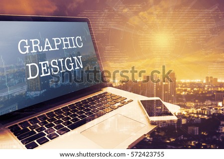 GRAPHIC DESIGN : Grey screen laptop computer. Vintage effects. Digital Business and Technology Concept.