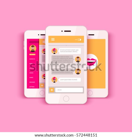 White smartphone with social network interface.Dialogue between two people by messenger or sms Royalty-Free Stock Photo #572448151