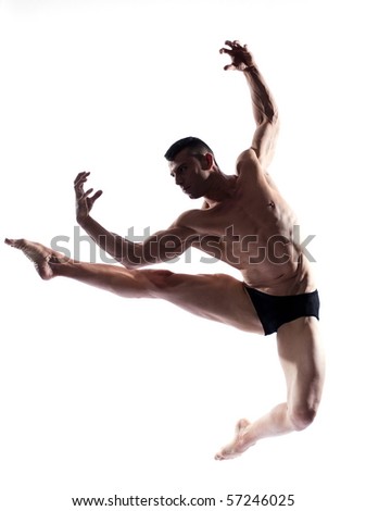 caucasian man gymnastic  leap isolated studio on white background