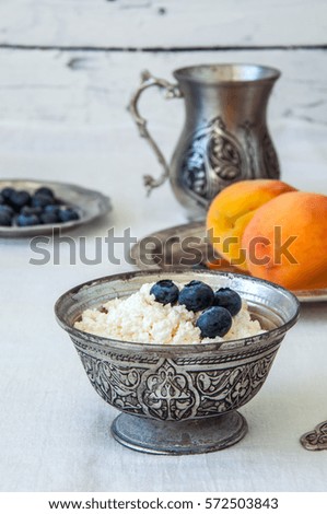 Homemade cottage cheese with berries. Breakfast concept.