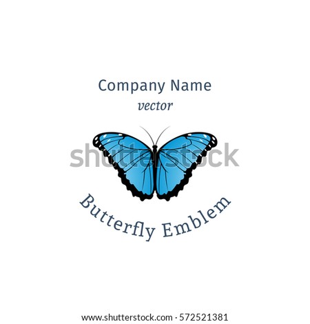 Cartoon butterfly emblem. Vector symbol isolated on white