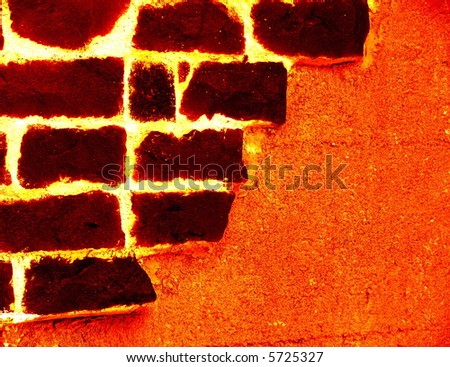 Piece of aged, grungy, red-hot brick wall. Abstract texture. Halloween background.