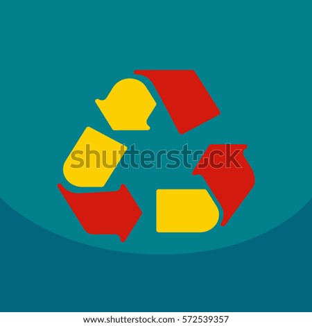 Simple Recycle flat icon with stroke on color background