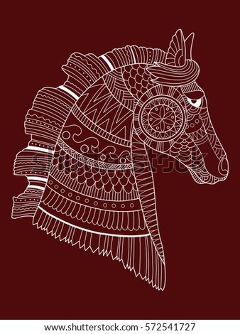 Horse hand drawn raster illustration. Lace pattern