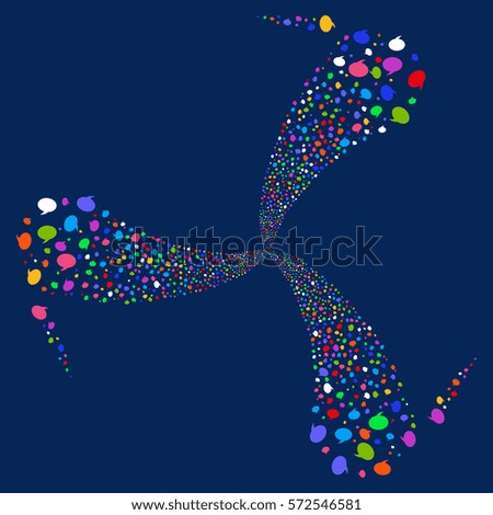 Balloon fireworks swirl rotation. Vector illustration style is flat bright multicolored iconic symbols on a blue background. Object spiral created from random design elements.